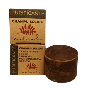 champú sólido purificante · shikakai & maní con esencia oriental